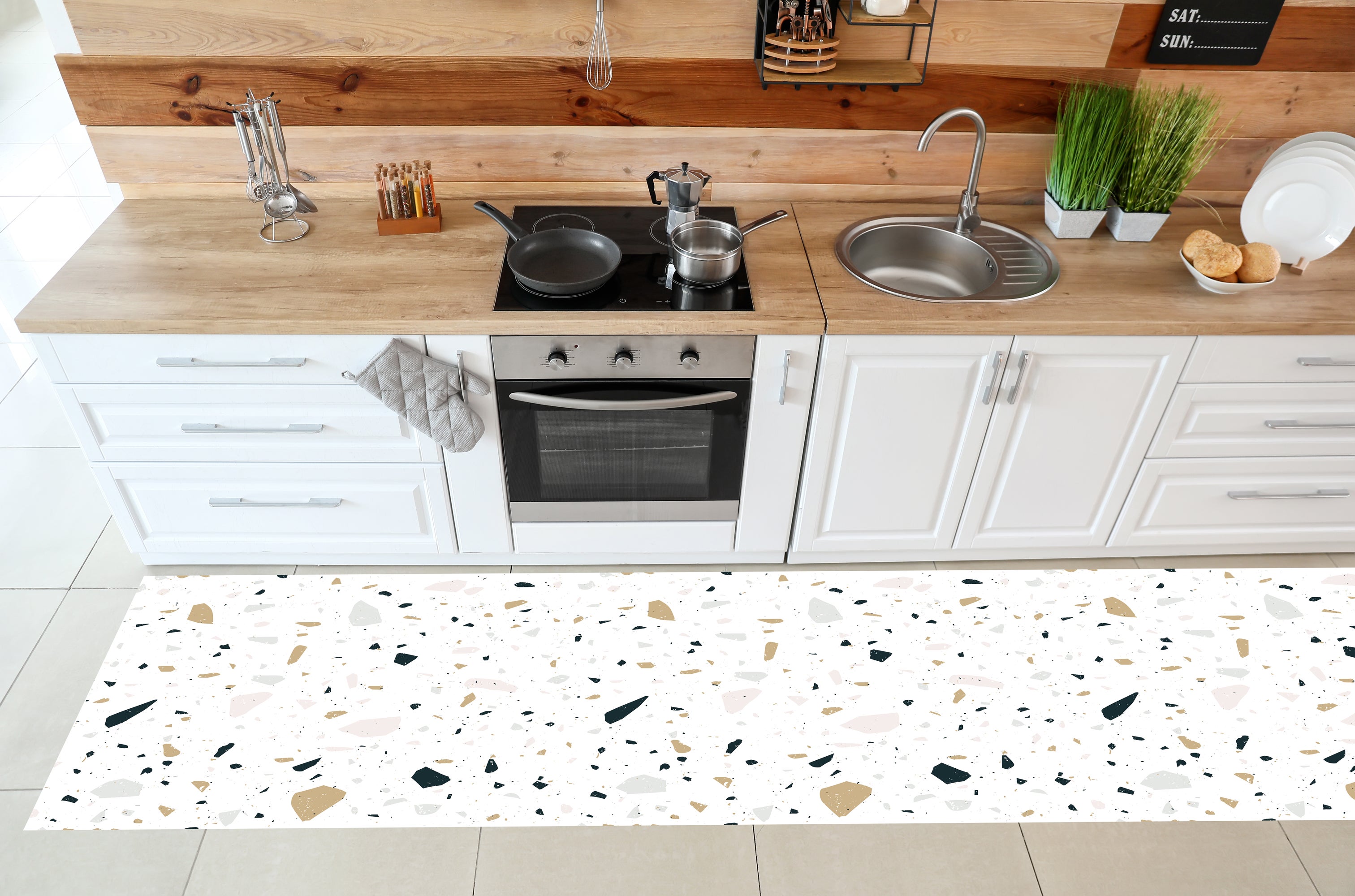 Tapis antidérapant en vinyle Terrazzo Aquiles 50x100 cm - PVC imprimé, lavable, ignifuge, pour le salon et la cuisine - 2