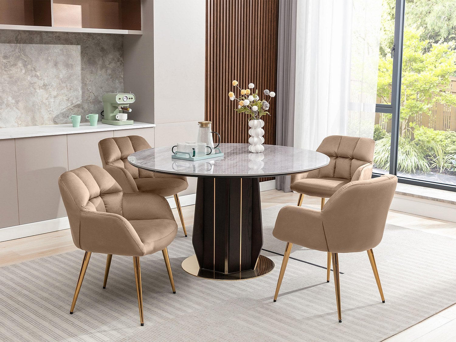 Zestaw 2 krzeseł z podłokietnikami - Welur i złoty metal - Beżowy - PEGA