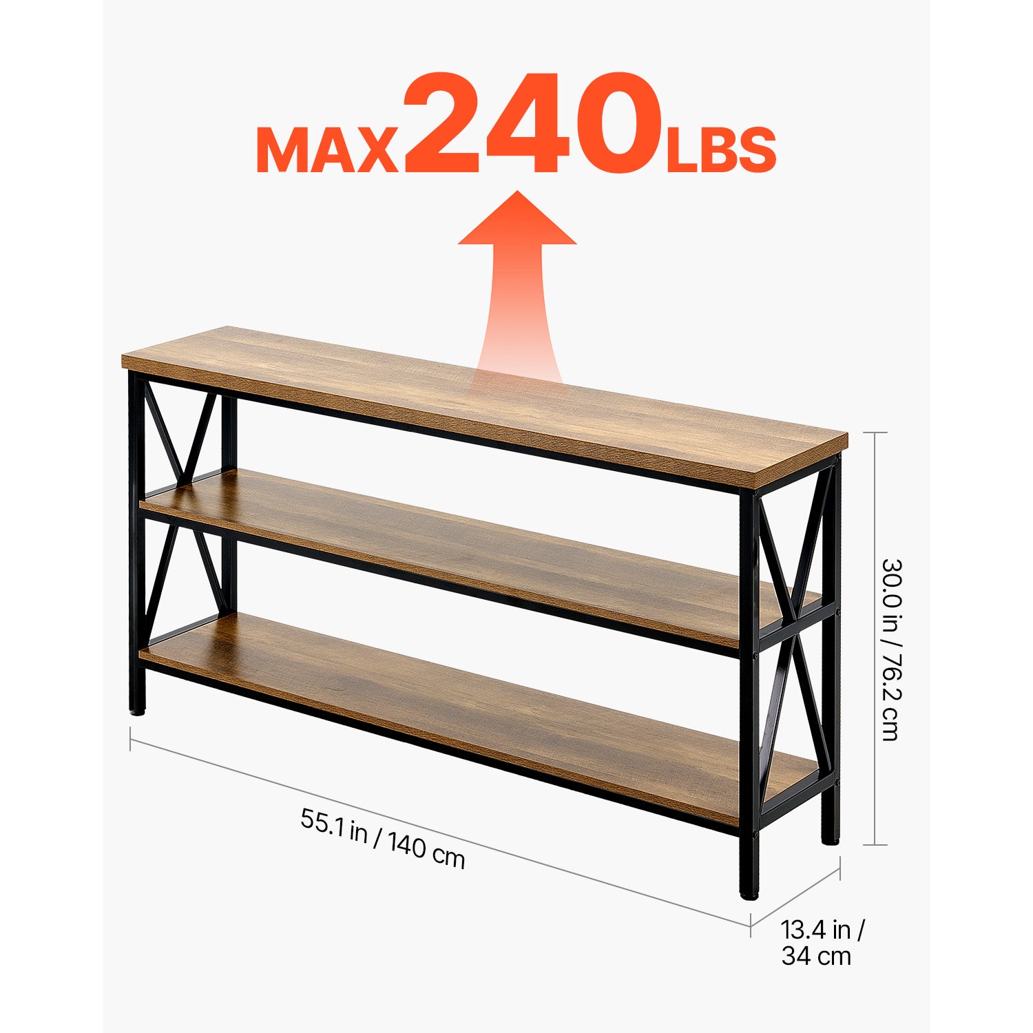 Table console étroite,SucceBuy 55,1 pouces,table entrée 3 niveaux,cadre métal,pour entrée,chambre - 5