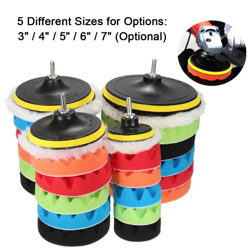 Kit de 8 disques de polissage pour voiture, Polissage Cire Glace, 5 éponges, 1 laine, 1 support adhésif, Compatible avec polisseurs buffers - 3