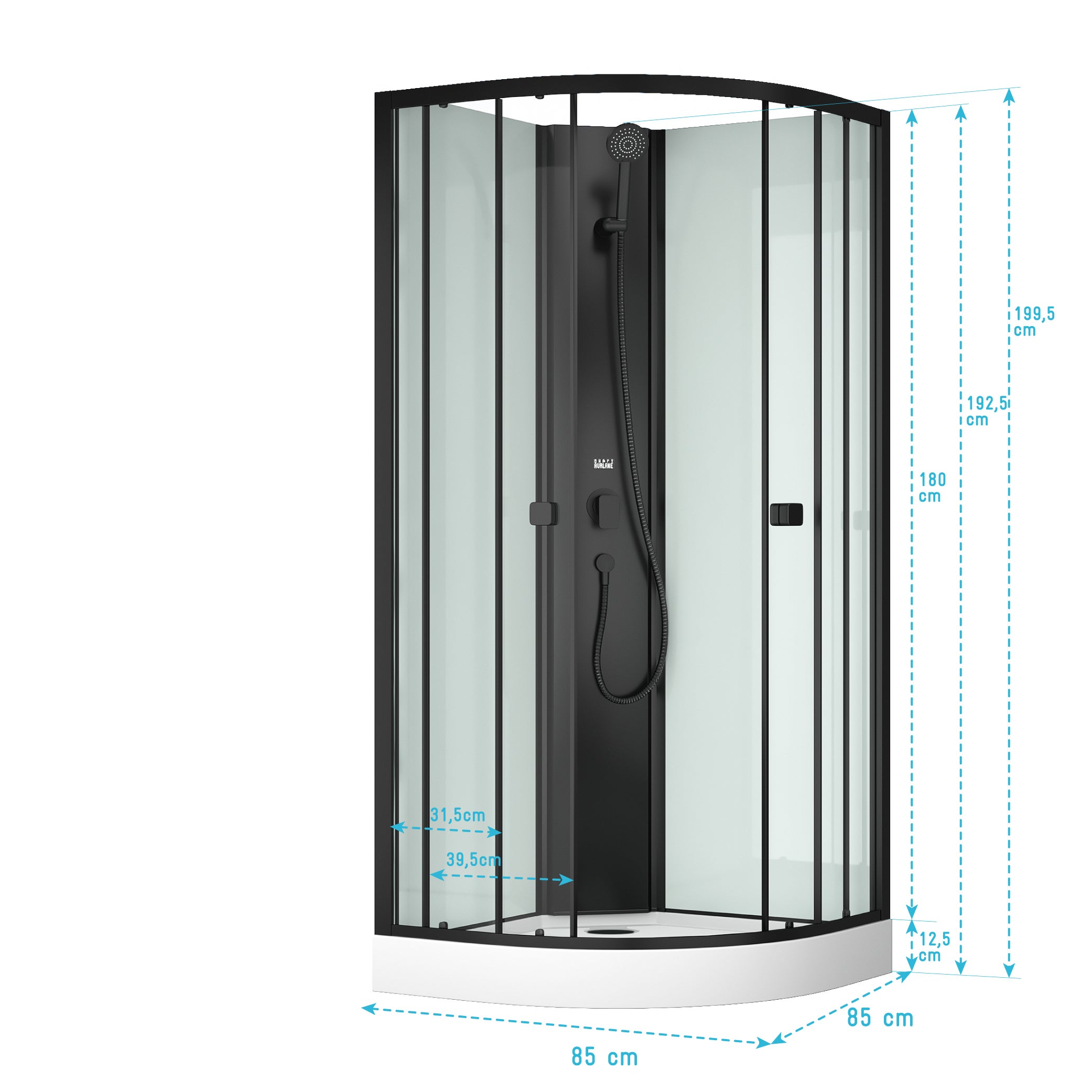 Cabina Doccia Semicircolare 85x85x200cm - Porte Scorrevoli - Pannelli Bianchi e Profili Neri Opachi - 5