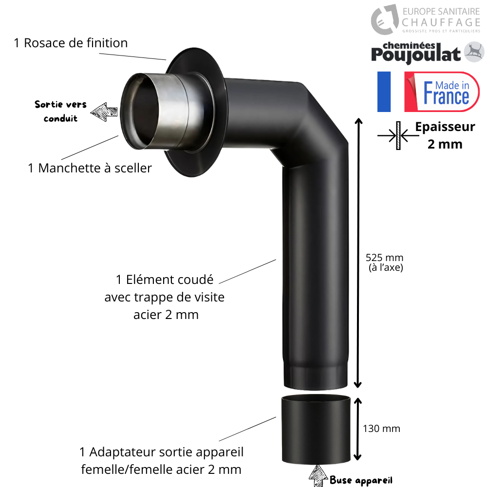 Kit raccordement poêle à bois acier 2 mm avec adaptateur Poujoulat Diamètre 150 Leroy Merlin