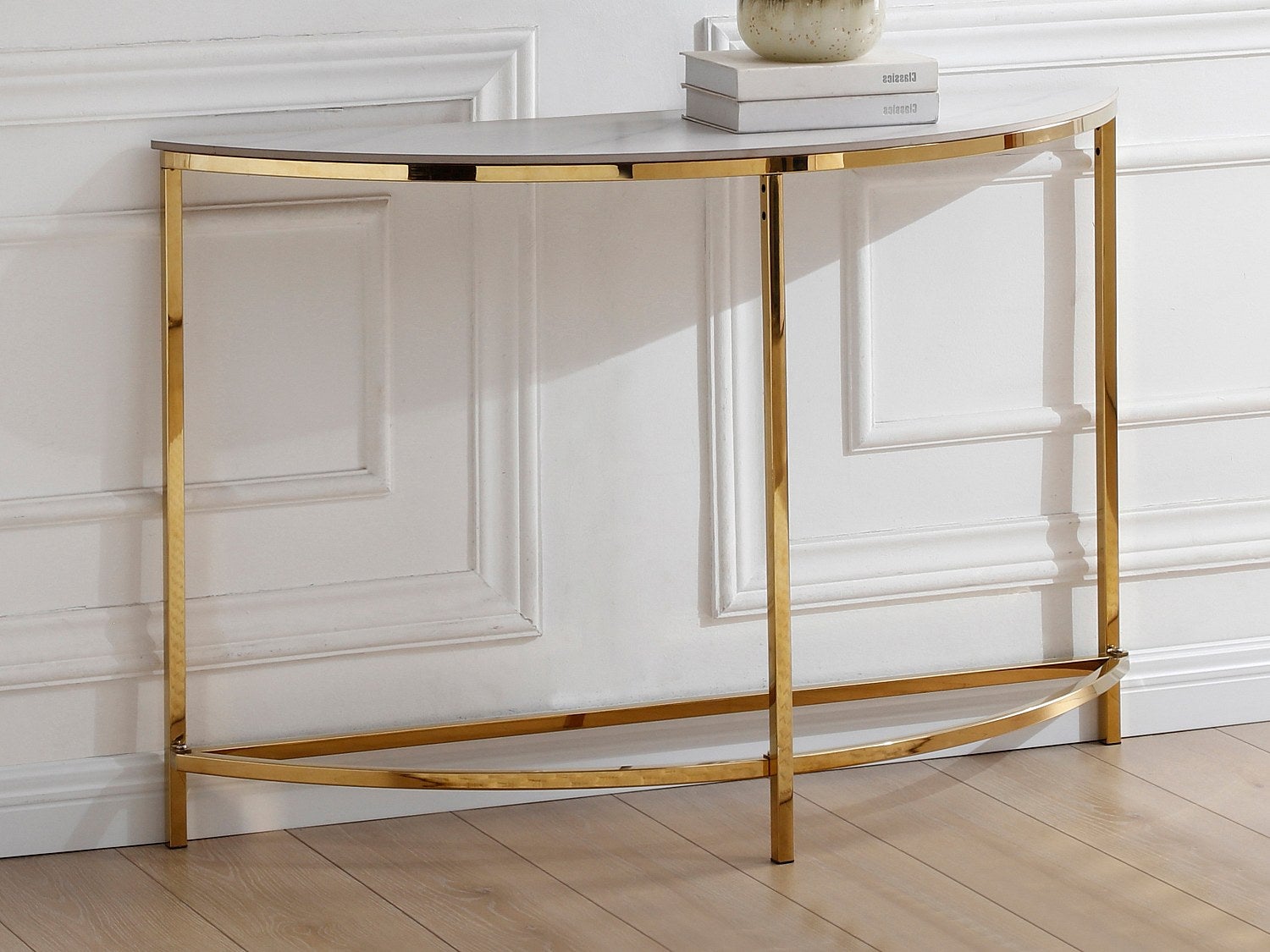 Konsola z ceramiki i stali nierdzewnej - Efekt białego marmuru i Złoty - CYLIAN Pascala Morabito