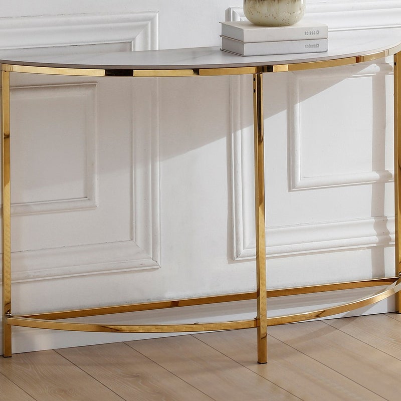 Konsola z ceramiki i stali nierdzewnej - Efekt białego marmuru i Złoty - CYLIAN Pascala Morabito