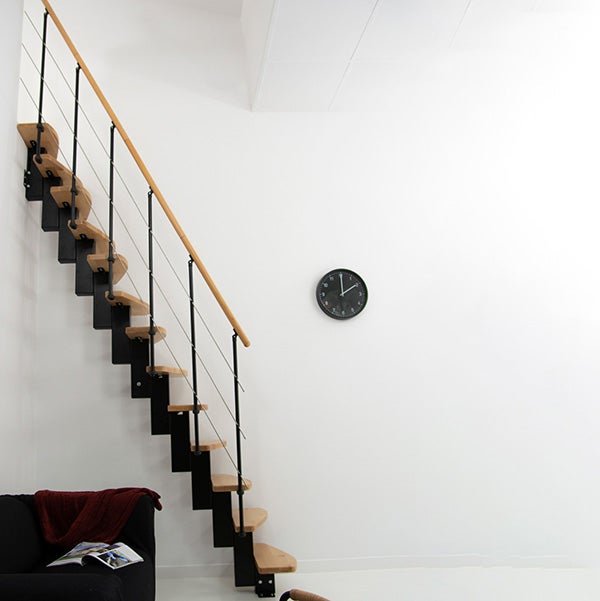 Escalier droit 13 marches - Hauteur à franchir 2.66 à 2.98m - Largeur 65cm - Structure noire et marche hêtre - QUATR65/I-NB-13 - 4