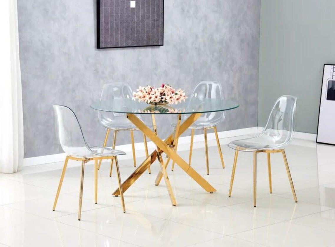 Chaises Transparentes Design NOVA - Lot De 4, Siège En PET Recyclé, Pieds Métal Imitation Bois - Pour Cuisine, Salle à Manger