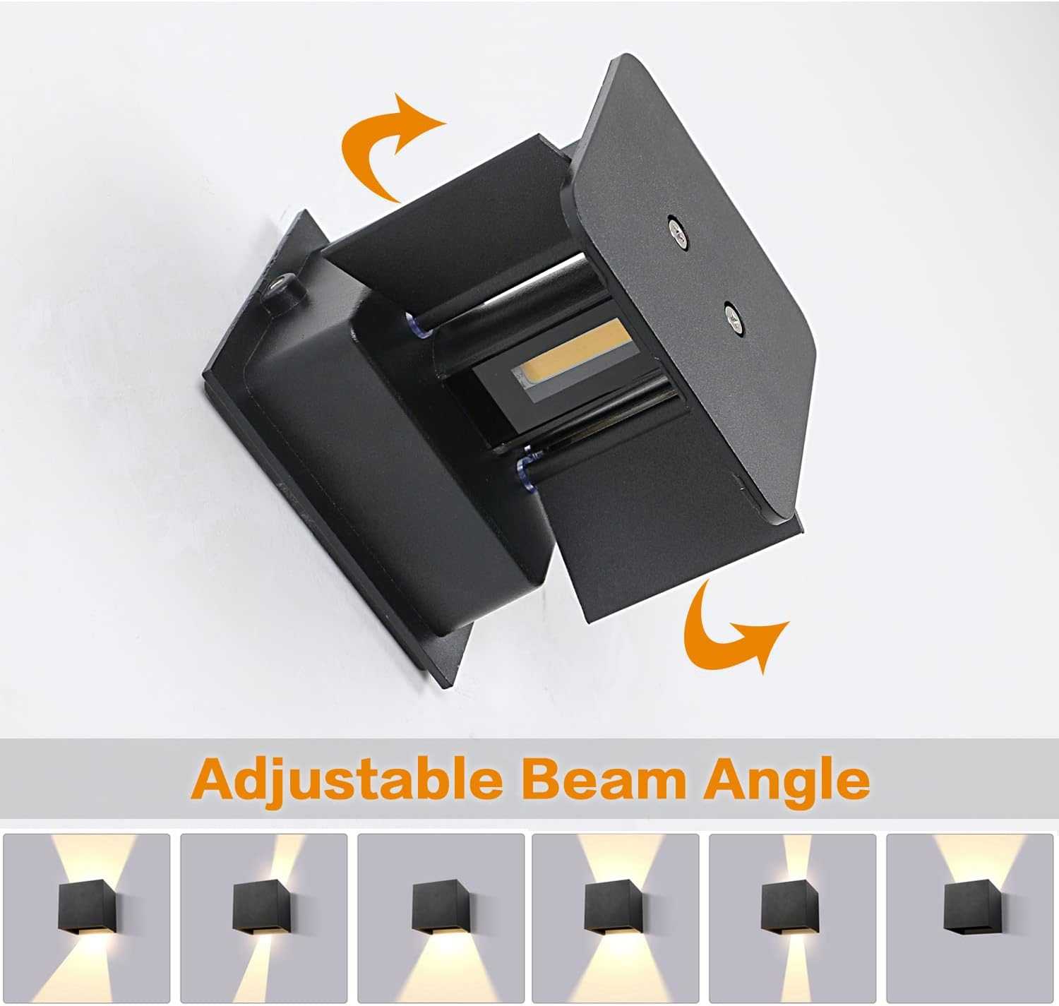 GOECO Lot de 2 appliques murales intérieures/extérieures, 12W, étanches IP65, 3000K, appliques murales carrées pour porche, couloir, salon - Noir - 5