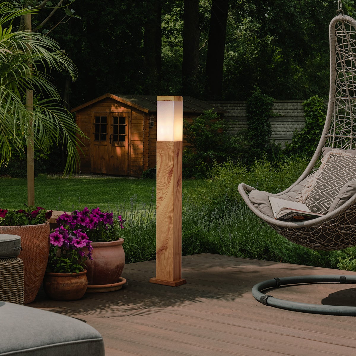 Qazqa moderne borne lumineuse extérieure pour jardin - Malios - marron, max. 15w, e27, 80cm, IP44, rectangulaire - 2