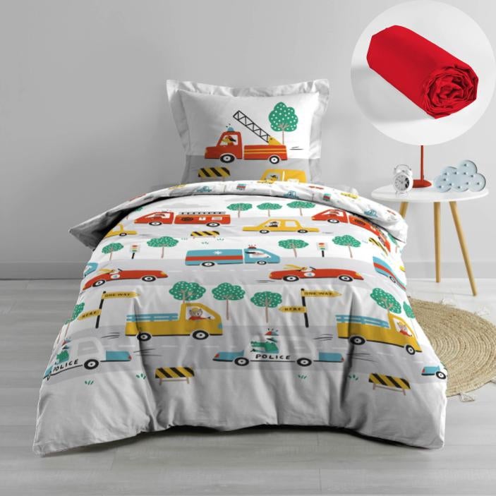 Pack Drap Housse 140x190cm + 2 Taies 65x65cm - 100% Coton - Literie Confortable