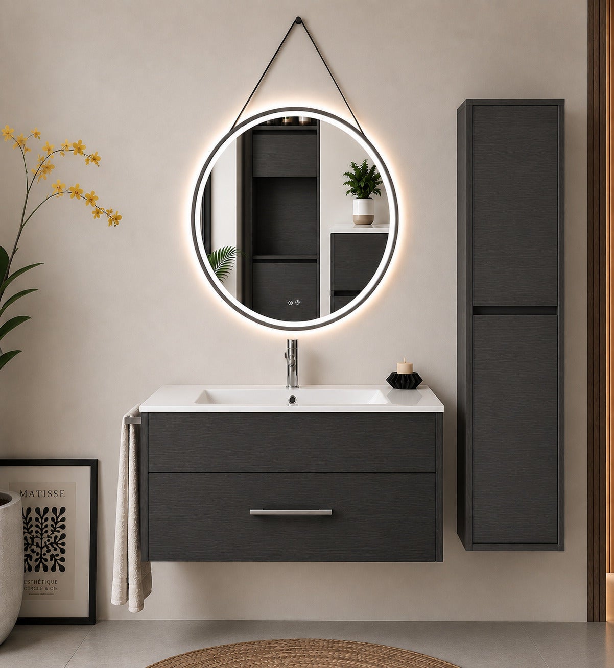 Mobilier de baie cu lavoar ORIGENBATH FLORENCIA fără oglindă 80x40 cm grafito cu coloană