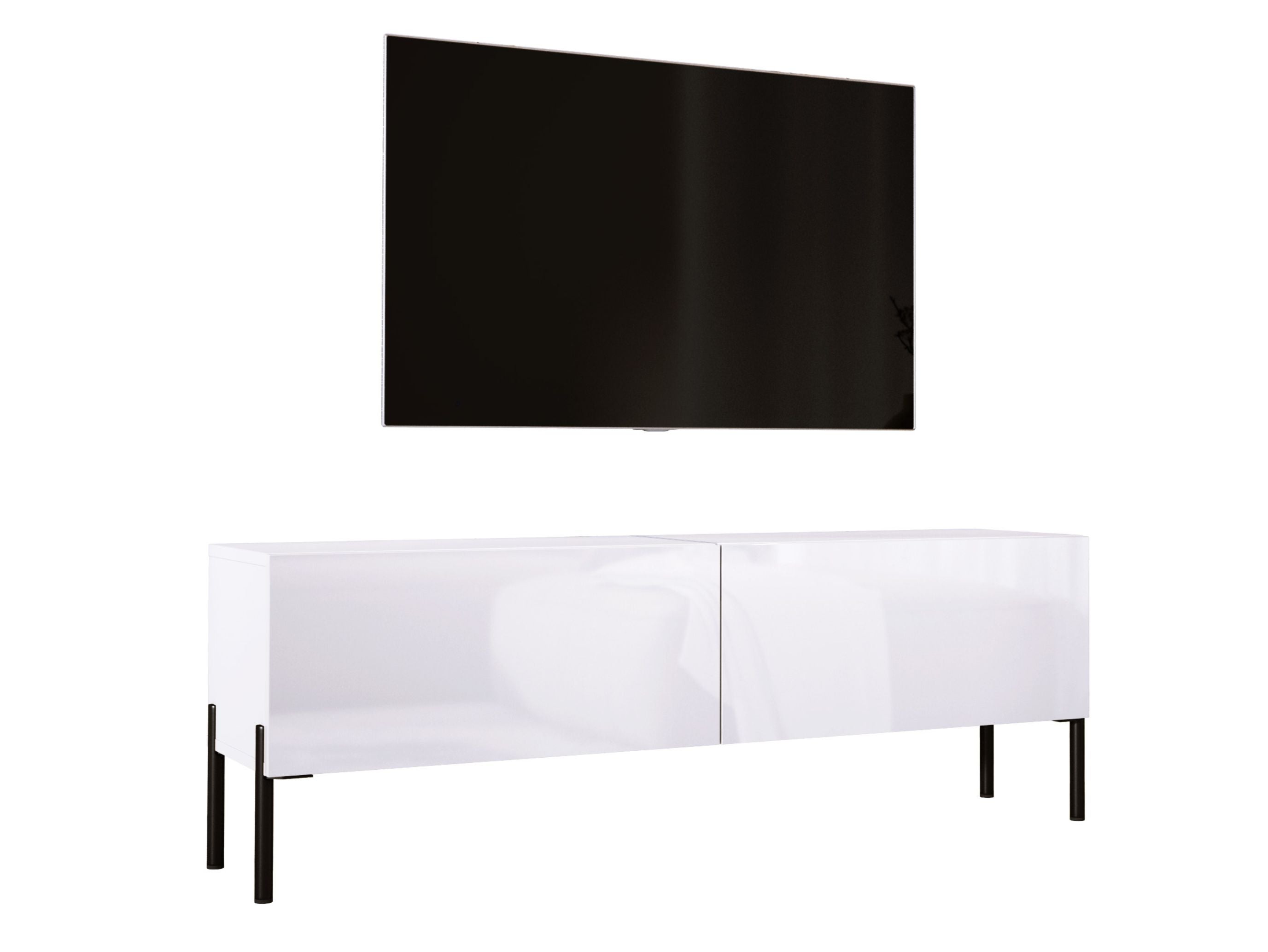 Szafka RTV : Biały Matowy / Biały Połysk, czarne nogi, 140 x 32 x 52 cm