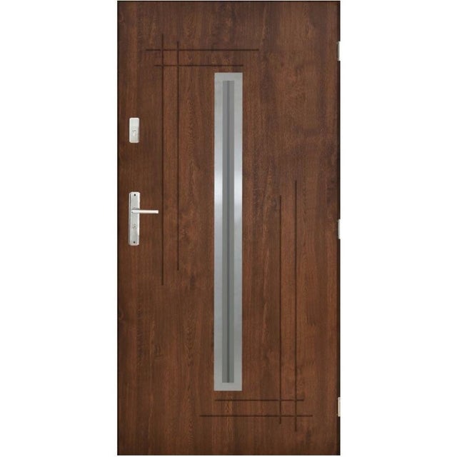 Porta de entrada VENUS 90 cm espessura 72 mm em aço inoxidável, 3 cores - Cor: Carvalho dourado - Com puxador e fechadura - Abertura à esquerda