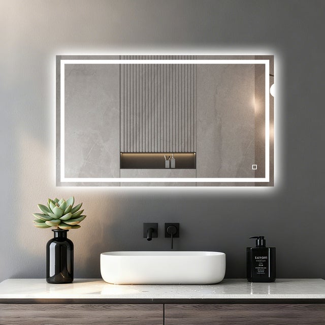 Miroir LED Réversible pour Salle de Bain 60x80 cm - Anti-Buée avec Interrupteur Tactile