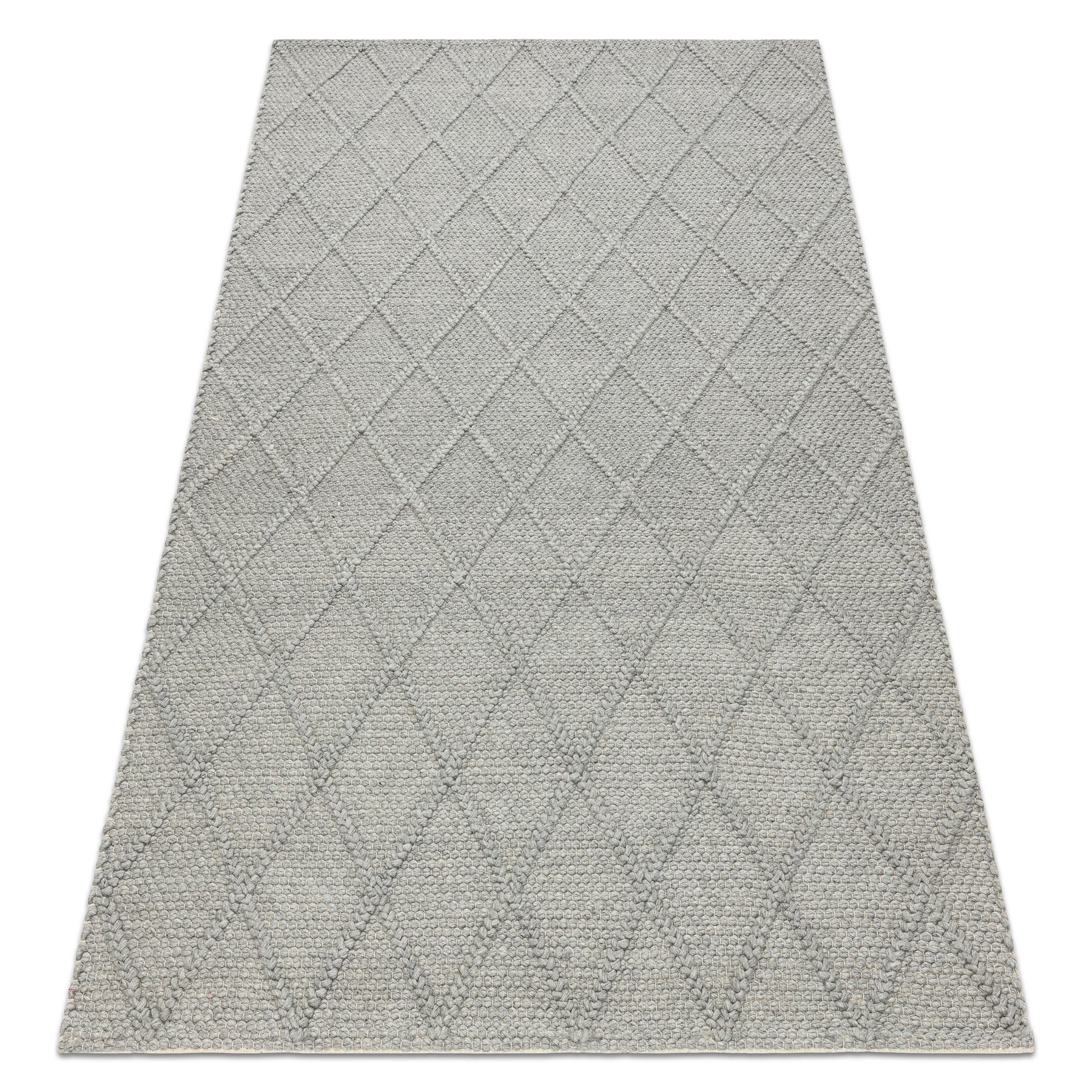 Dywan wełniany TAHAR 99001G szary - RĘCZNIE TKANY pętęlkowy, Romby, boho 120x180 cm