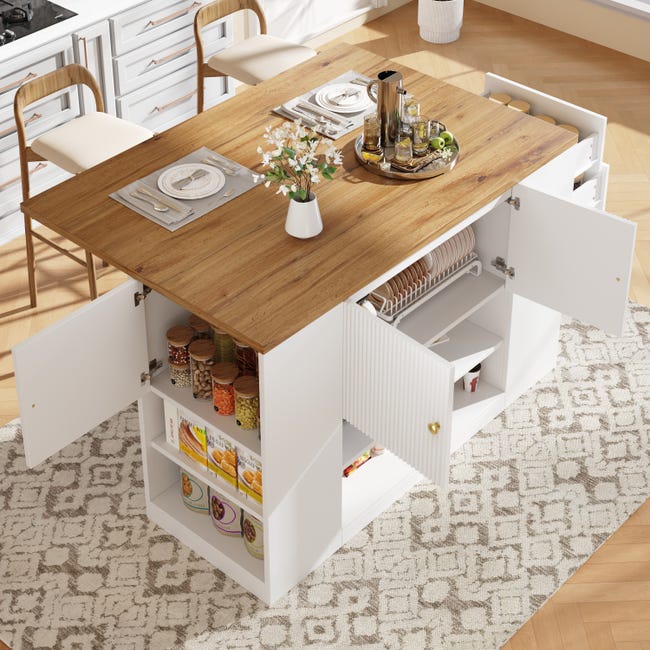 Mesa Multifunción Con Almacenamiento - 110x60x78 Cm, Con Enchufe USB Y Estantes Ajustables, Roble/blanco