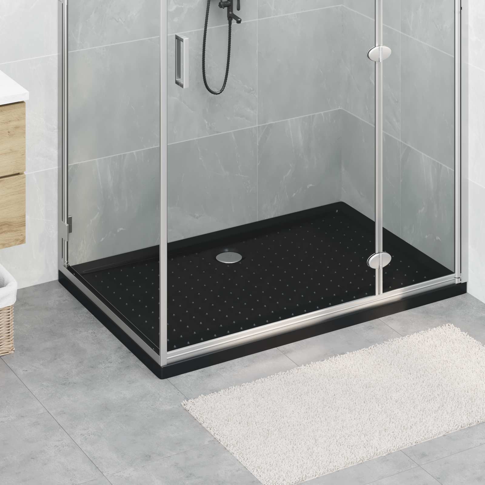 Bandeja base de ducha con puntos, abs negro, para baño, 120 × 80 × 4 cm