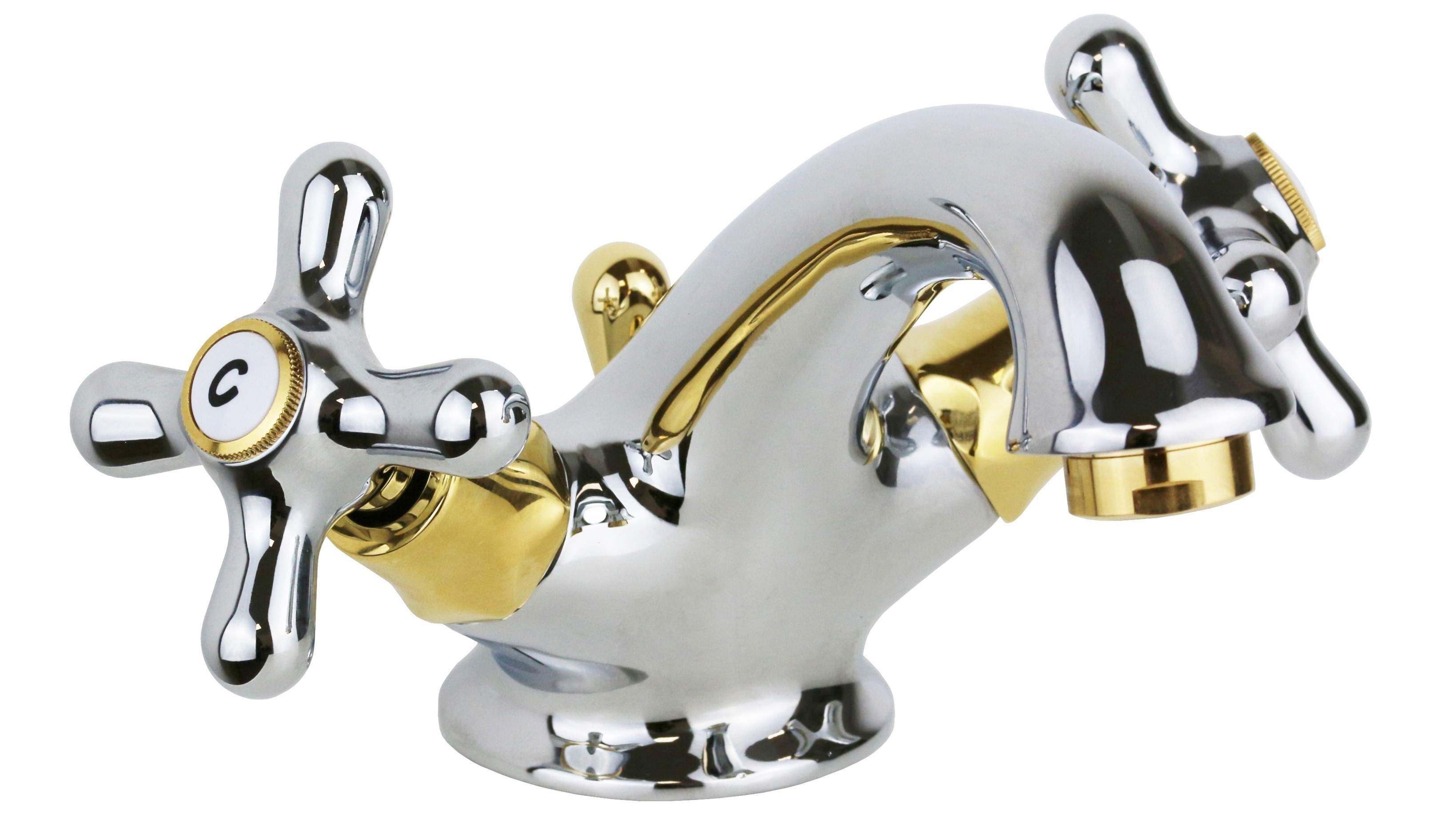 Elegante grifo de doble palanca para lavabo de baño en color cromo