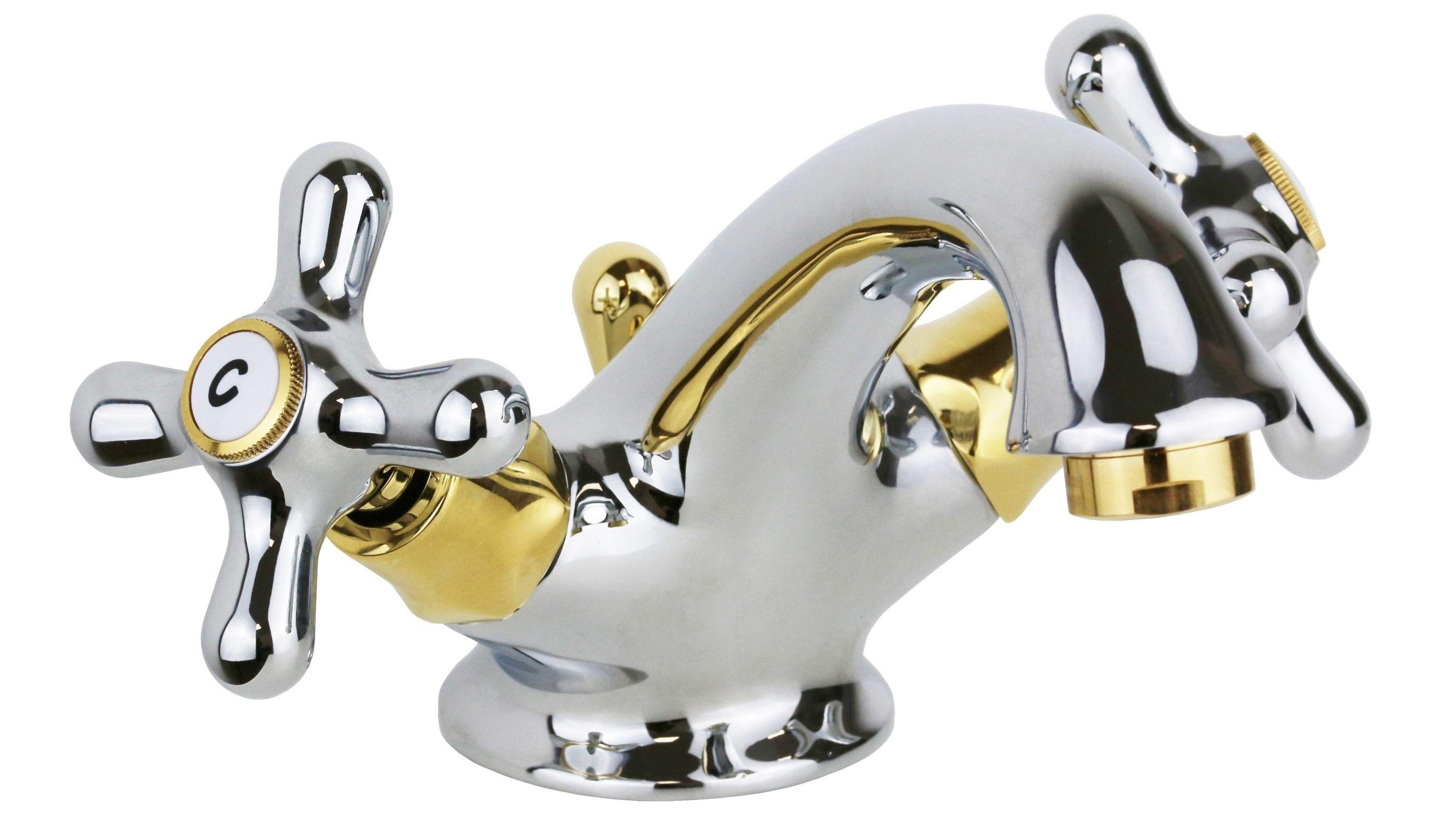 Elegante grifo de doble palanca para lavabo de baño en color cromo