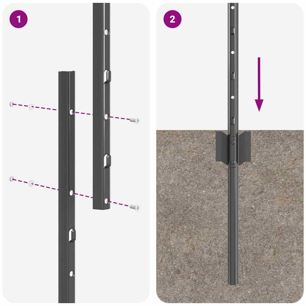 vidaXL Poteau de clôture. 5 pcs Gris 160 cm Acier - 7