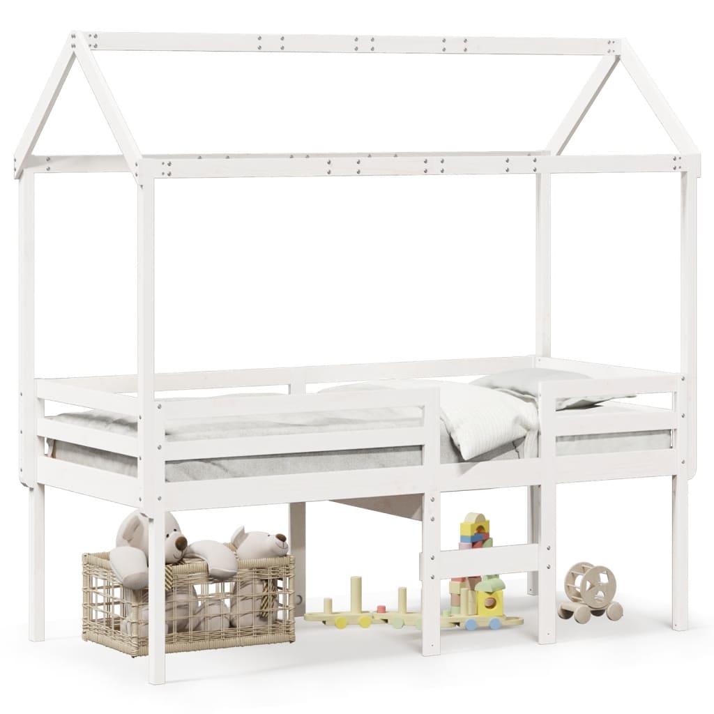 Lit haut avec toit blanc 75x190 cm bois de pin massif - 2