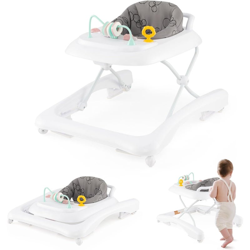 3 w 1 Ewoluujący Chodzik dla Niemowląt, Składany Chodzik z 3 Regulowanymi Wysokościami, Zdejmowanym Siedziskiem i Regałami, Nośność 12 kg (Szary)