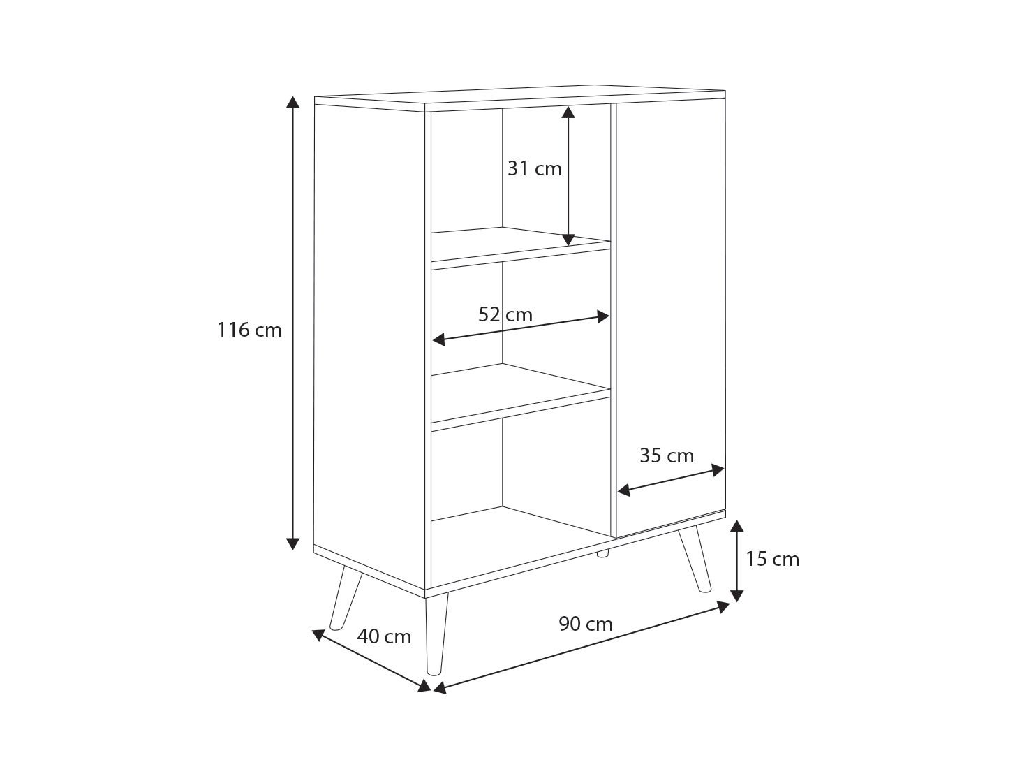 Bibliothèque Fondi sur pieds en bois, style scandinave - chêne artisanal doré/blanc - 5