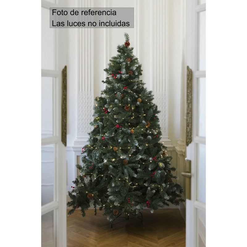 KingnetStore - Árbol de Navidad con Puntas Blancas, Piñas y Bayas Rojas, Ideal para Decoración Festiva, +2 Gorros (180 CM - 700 Ramas, Base Metálico) - 2