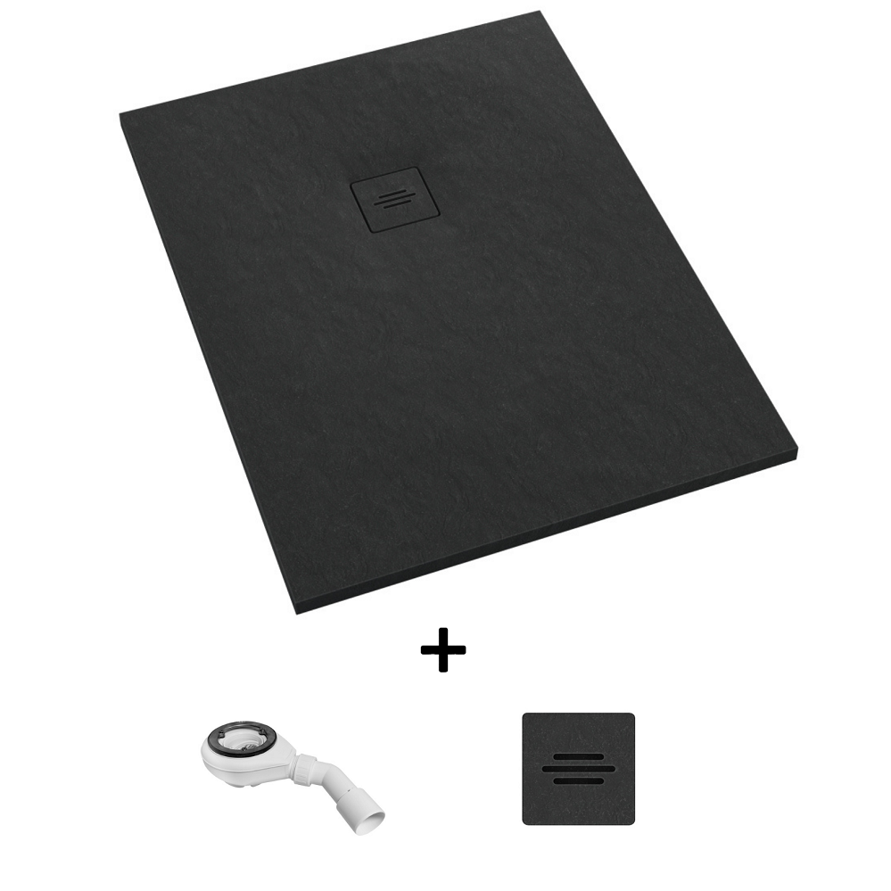 Receveur de douche extra plat TYTANIT couleur : pierre noir surface antiderapant découpable 90 cm x 140 cm + siphon extraplat viega - 3