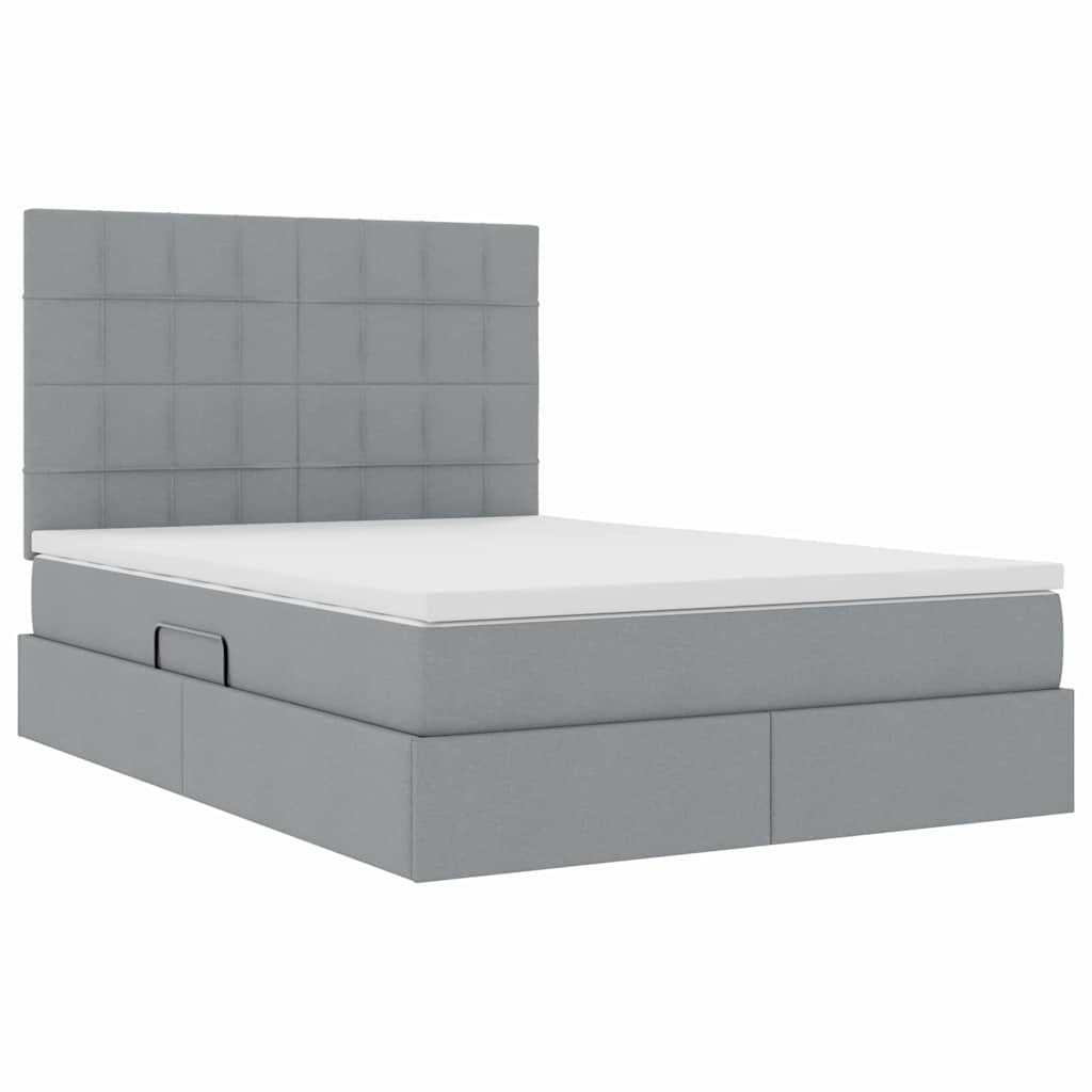 Lit avec rangement et matelas, en tissu gris clair, pour la chambre, 140 × 200 cm - 5