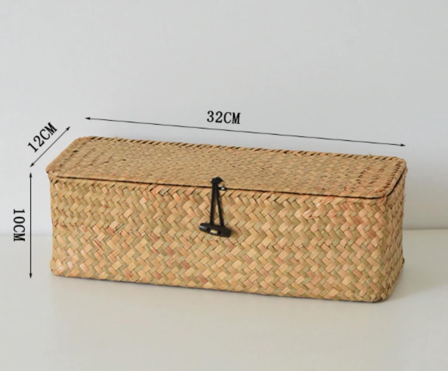 Panier de Rangement avec Couvercle Rectangulaire Coffre en Osier avec Compartiments Organisable Papier Toilette Snack Jouets - 5