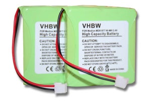 2 Batteries Rechargeables NiMH 400mAh 2,4V Pour Téléphone Fixe Sans Fil Simvalley Retro Dect PX1714-675 - Pièce De Rechange