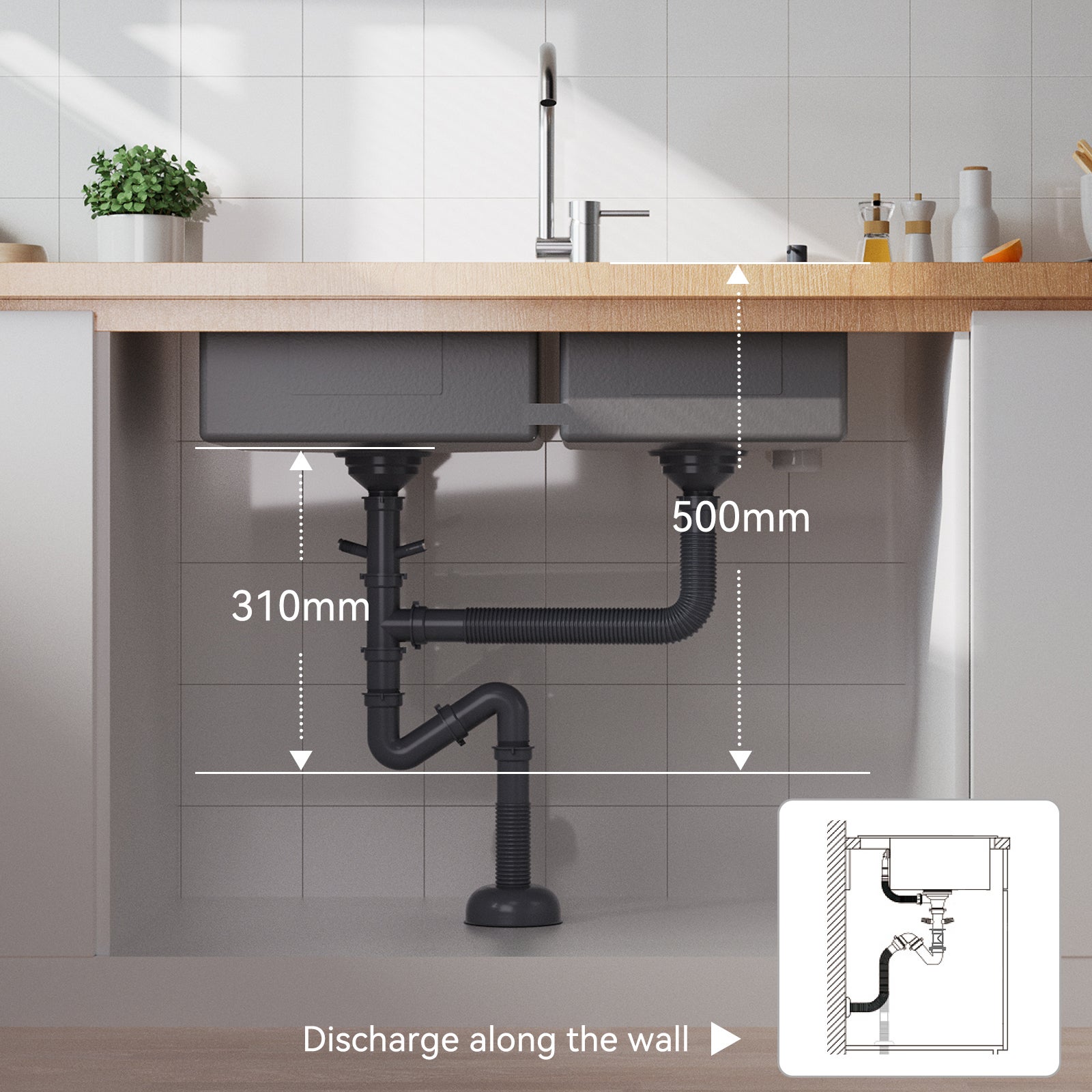 Auralum Max Lavello da Cucina in Acciaio Inox 75x45x19 cm Lavelli Cucina 2 Vasca con Dispenser di Sapone, Lavelli cucina Spazzolato - 9