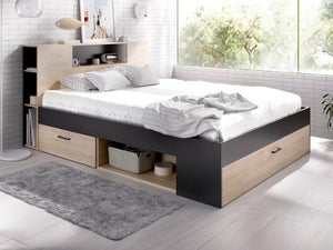 Lit Multifonction 90x190 Cm Avec Tête De Lit, Rangements, USB Et Lit Gigogne - Bois Massif Blanc - Pour Ado/Adulte - Livré En 2 Colis