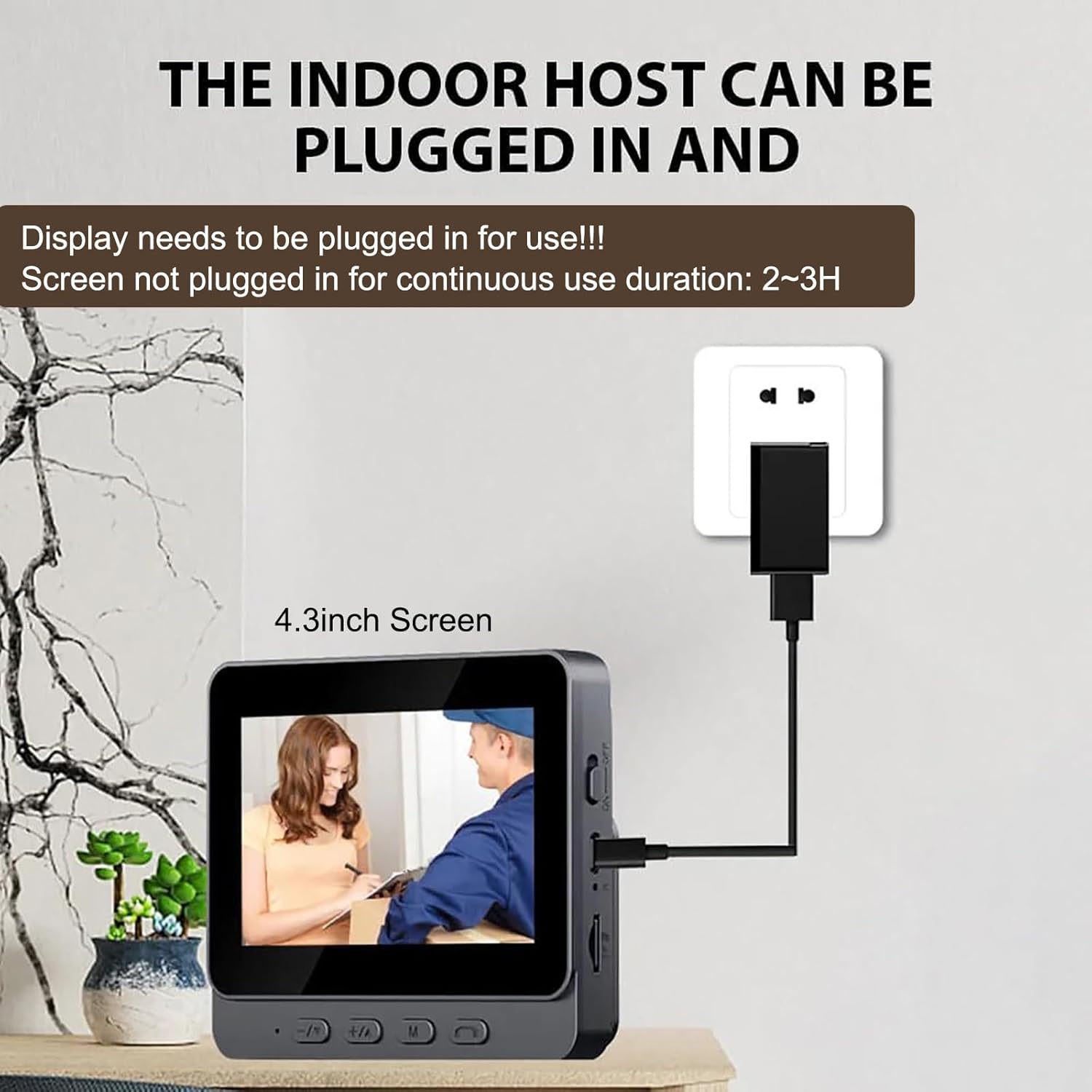 Sonnette sans fil avec caméra, écran IPS 4,3 pouces, interphone vidéo sans fil, étanche IP65, caméra HD 170° - 3