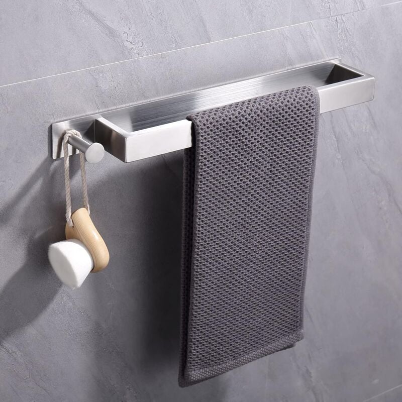 Porte-serviettes Adhésif Sans Perçage - Support Mural Acier Inoxydable Noir 42cm Pour Salle De Bain