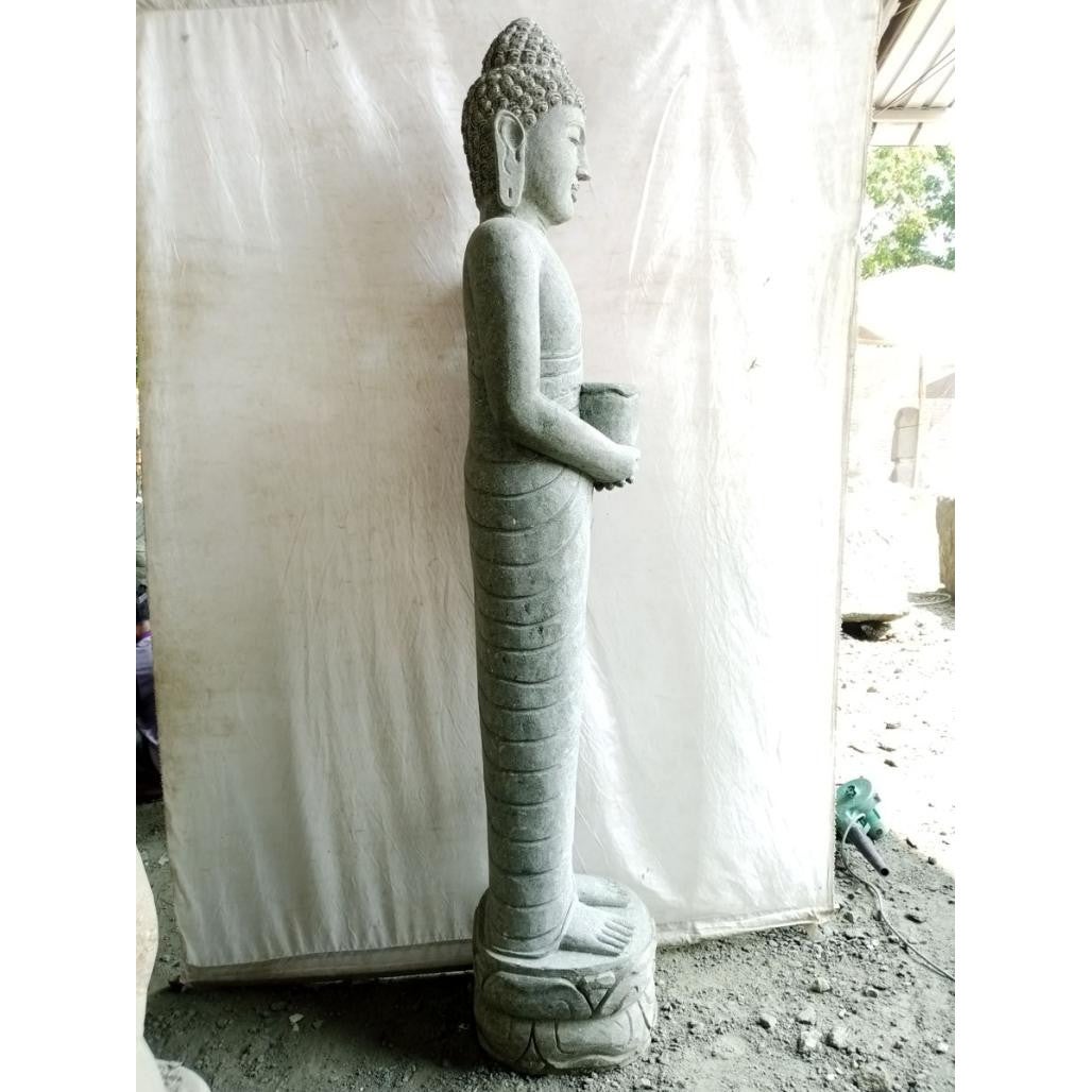 Statue de jardin bouddha debout offrande en pierre 2m - 2