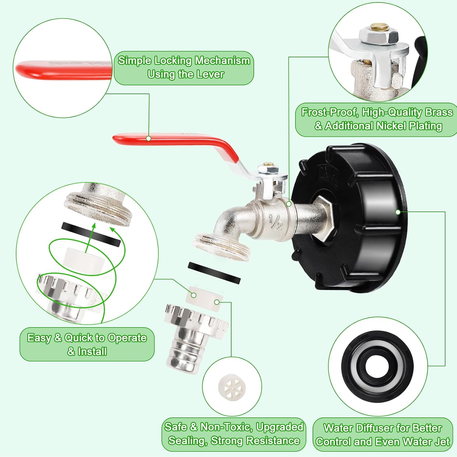 Torneira para tanque de 1000 l, adaptador para tanque de liga de alumínio de 1/2