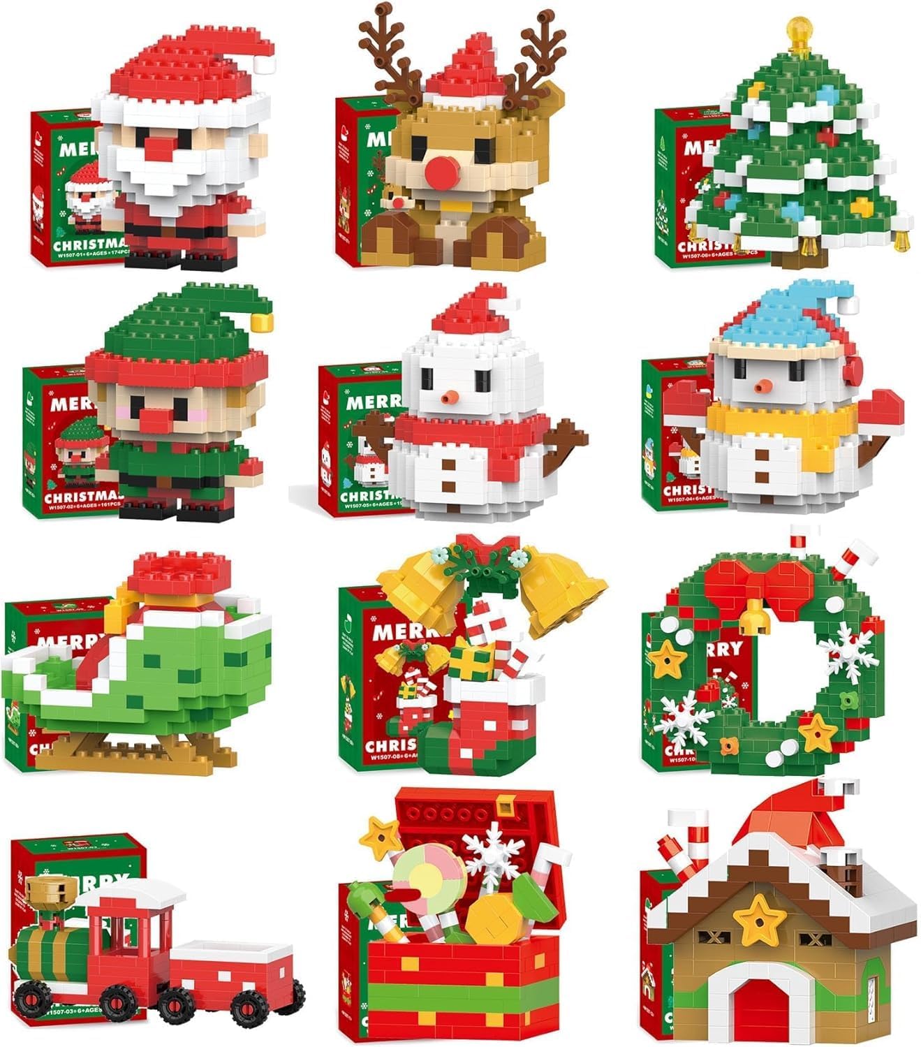 Ensemble de 9 blocs de construction du Père Noël,décorations de Noël ...