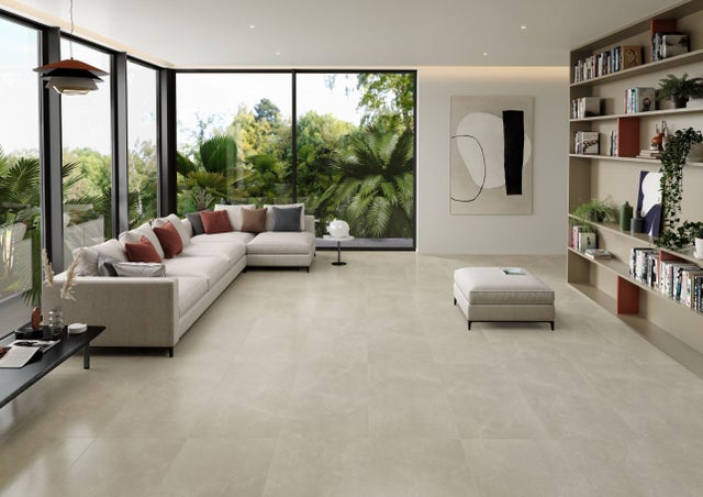 Carrelage sol/mur effet marbre beige ANNECY Full lappato int/ext l.120 x L.60 cm CERALUX