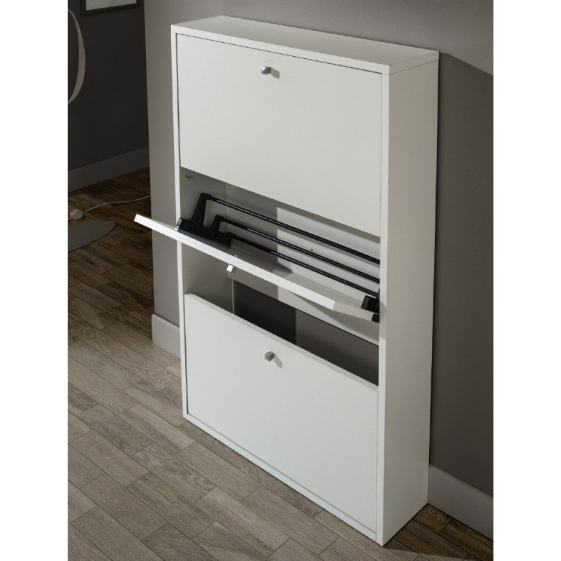 Scarpiera salvaspazio con 3 ante a ribalta colore bianco opaco 68x110H cm - Virginia - 2