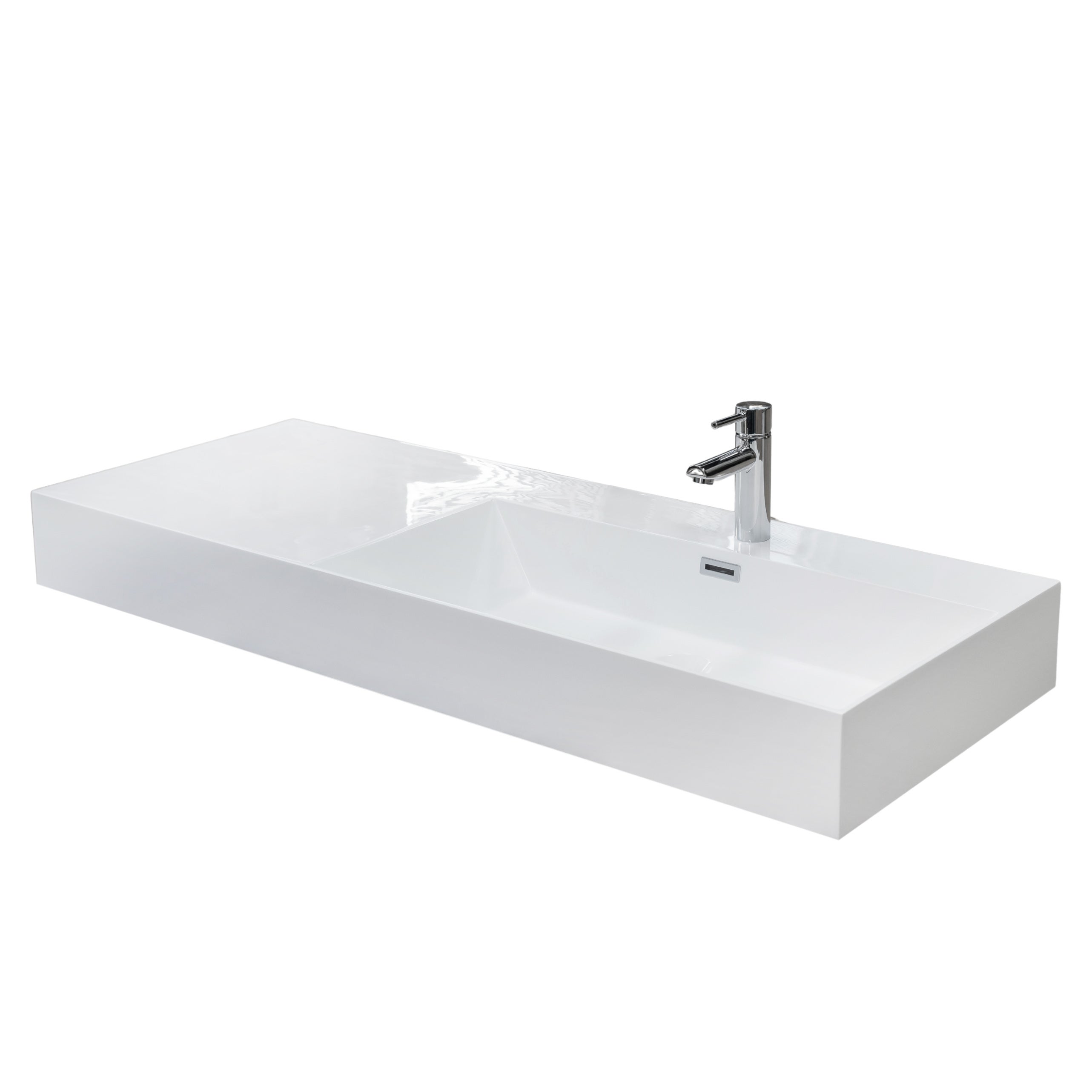 Lavabo sospeso 120 cm bianco opaco in resina con vasca a destra - 3