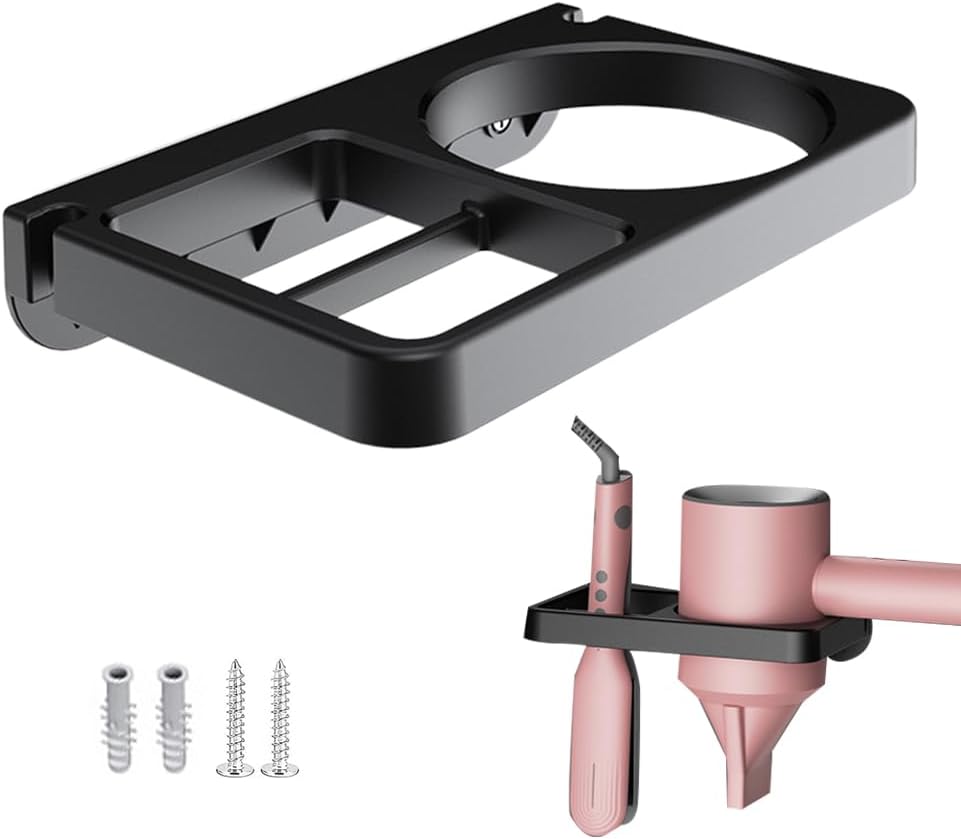 Porta Asciugacapelli E Piastra Da Parete - In Lega Di Alluminio, Nero, Per Bagno O Camera - Foto 7