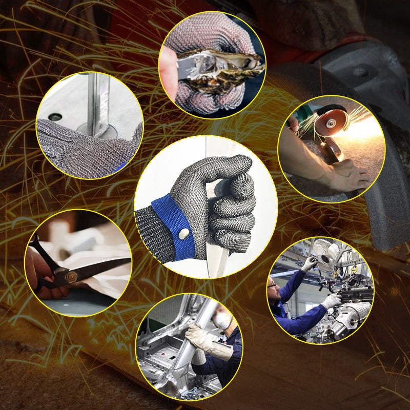 Gants Anti-Coupure Niveau 9, Protection Cuisine et Huître, Maille Acier Inoxydable pour Boucher, Découpe de Viande (Taille L) - 6