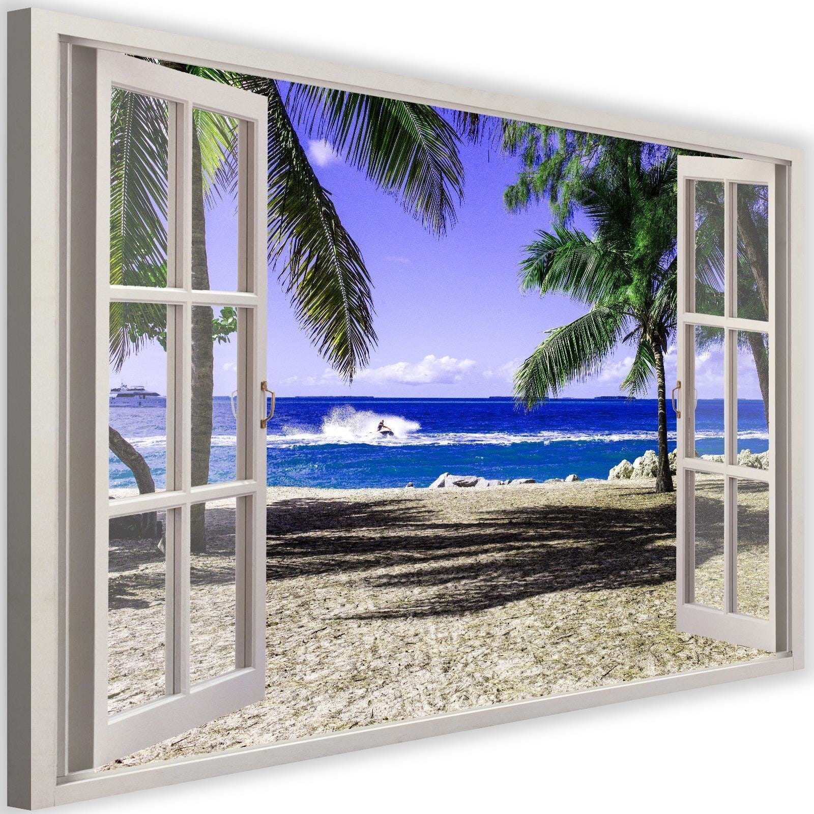 Tableau fenêtre, vue sur les palmiers - 120 x 80 cm | Leroy Merlin Tableau fenêtre, vue sur les palmiers - 120 x 80 cm | Leroy Merlin
