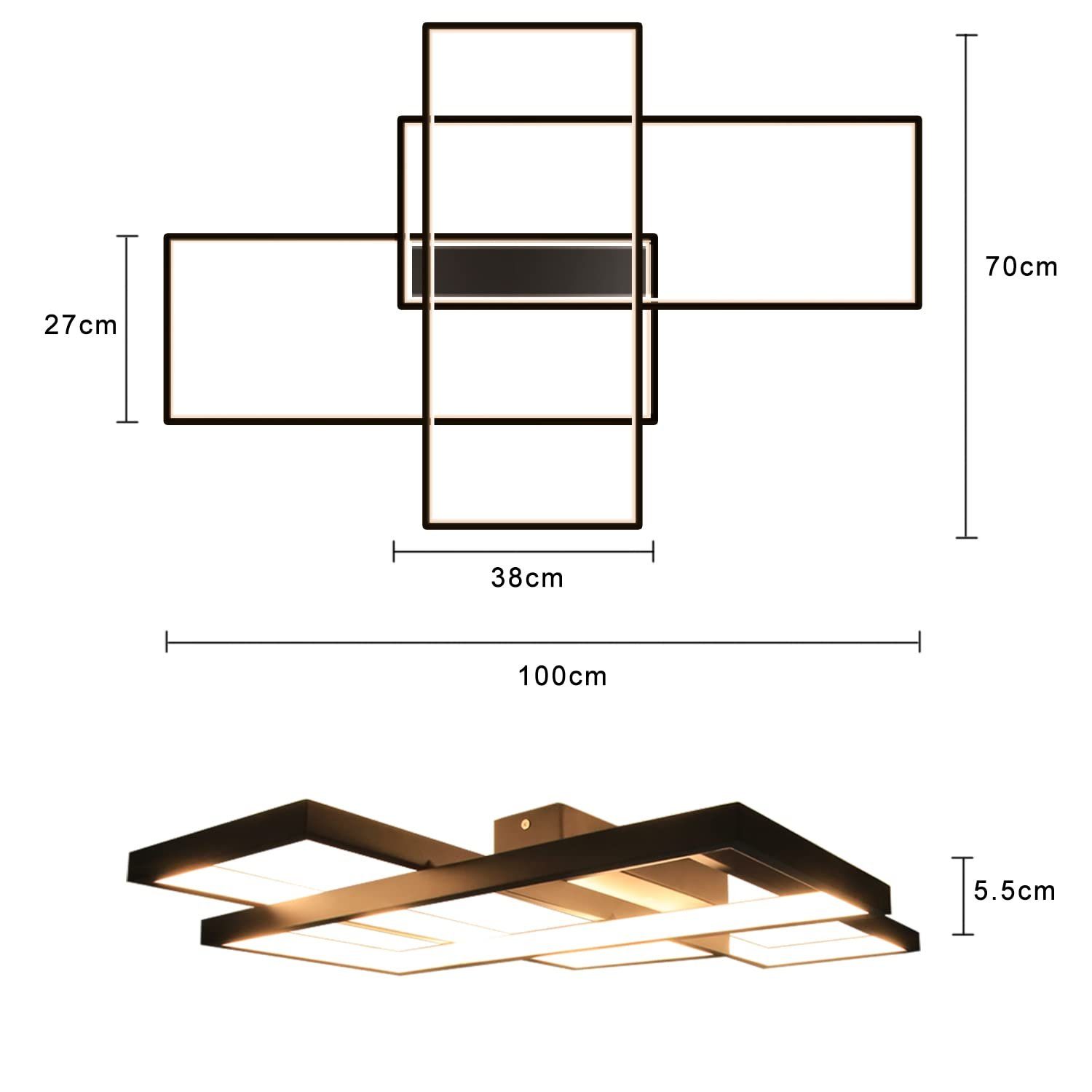 ZMH Nowoczesna geometryczna prostokątna lampa sufitowa z 3 diodami LED, rozsuwana do 65 cm/100 cm - 6