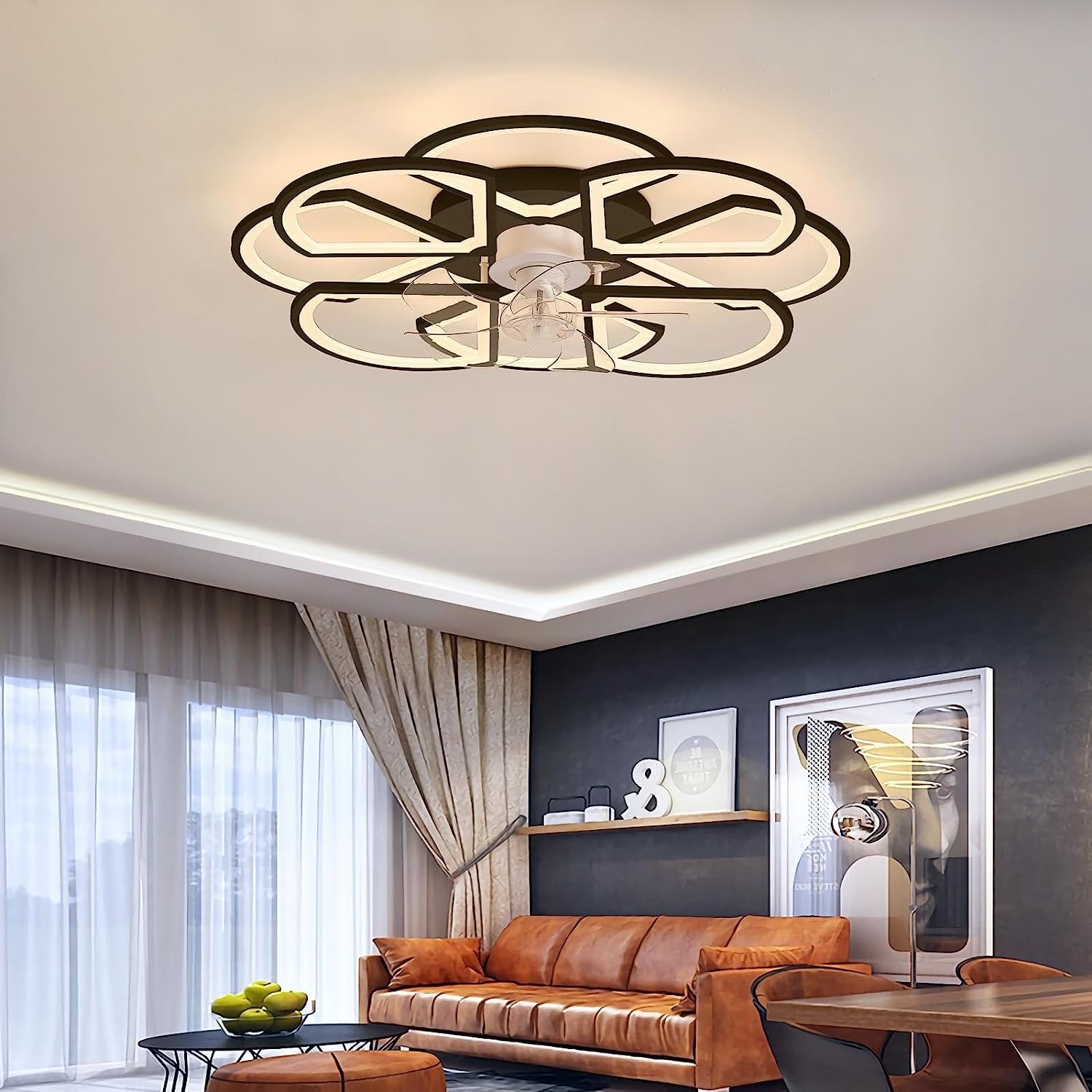 Ventilatori da soffitto da 80 cm con luce e telecomando, Plafoniera LED dimmerabile con ventilatore, 6 velocità, timer, 3 temperature di colore | Leroy Merlin