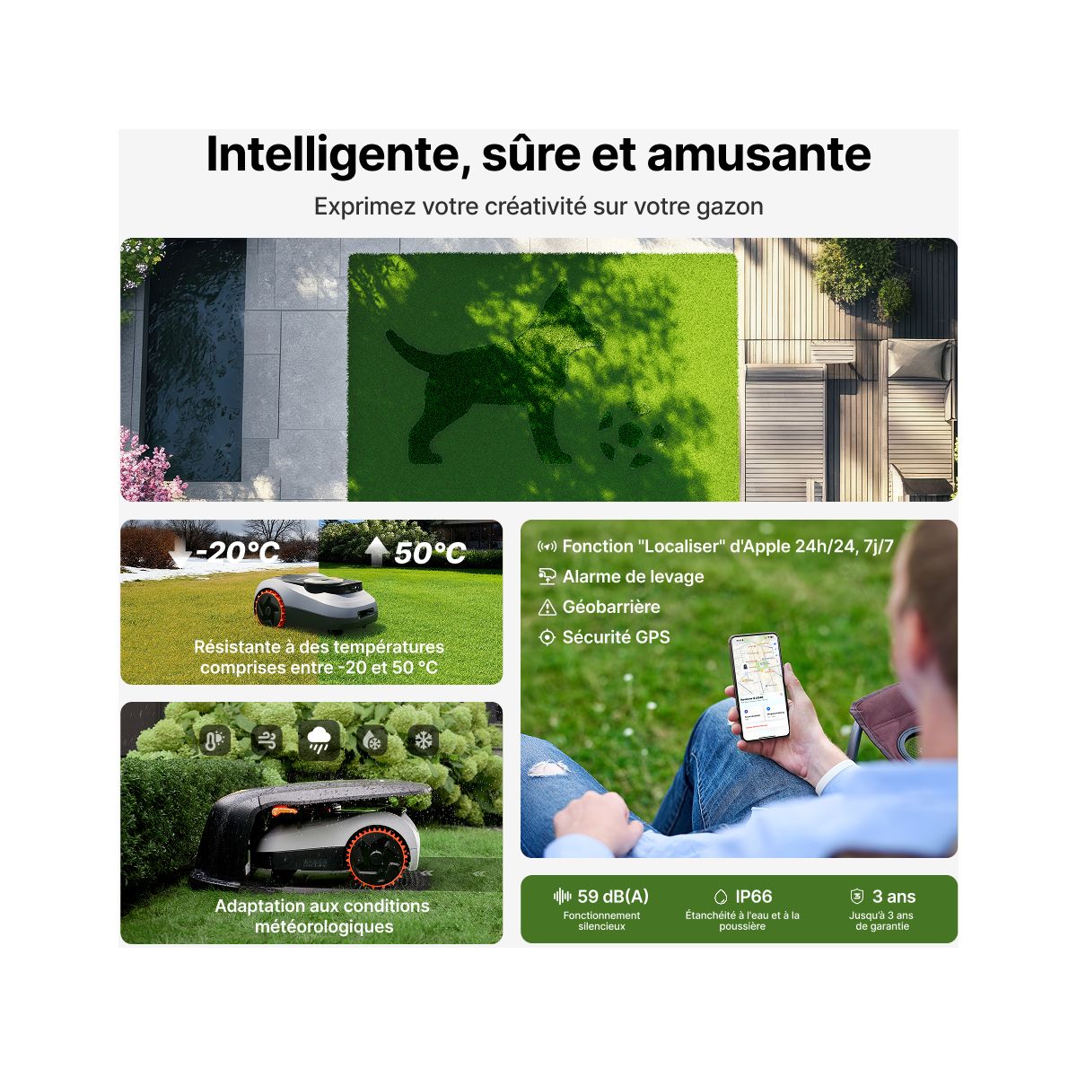 Robot tondeuse NAVIMOW i210 LiDAR - sans fil périphérique ni antenne, Pentes 45%, Cartographie auto, caméra, LiDAR, 1000m² - 7