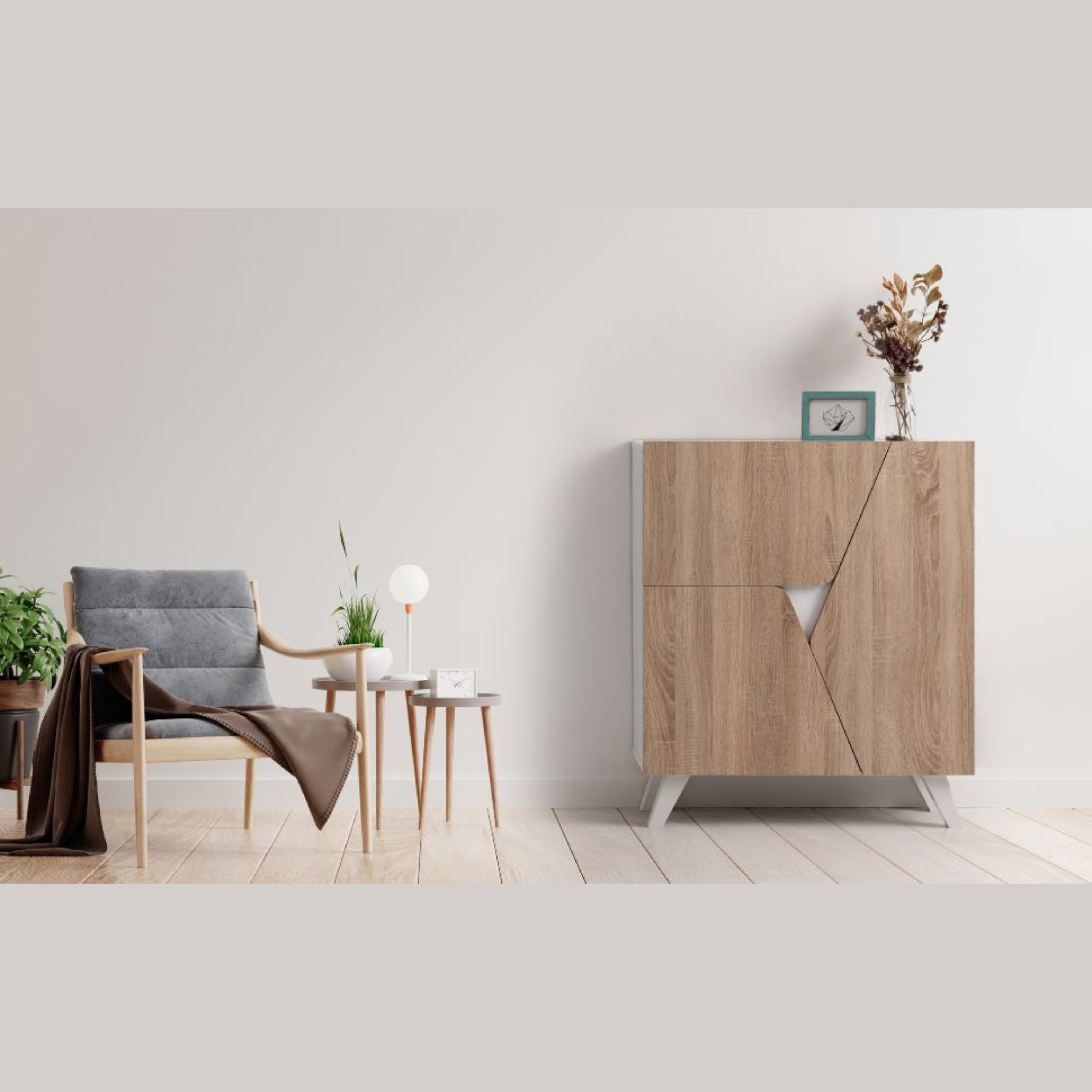 Comoda Móvel Aparador, Móvel Receptor, Aparadores para Sala, Aparador de Entrada Receptor Carvalho e Branco 80 x 94 x 34 cm. Marte - 2