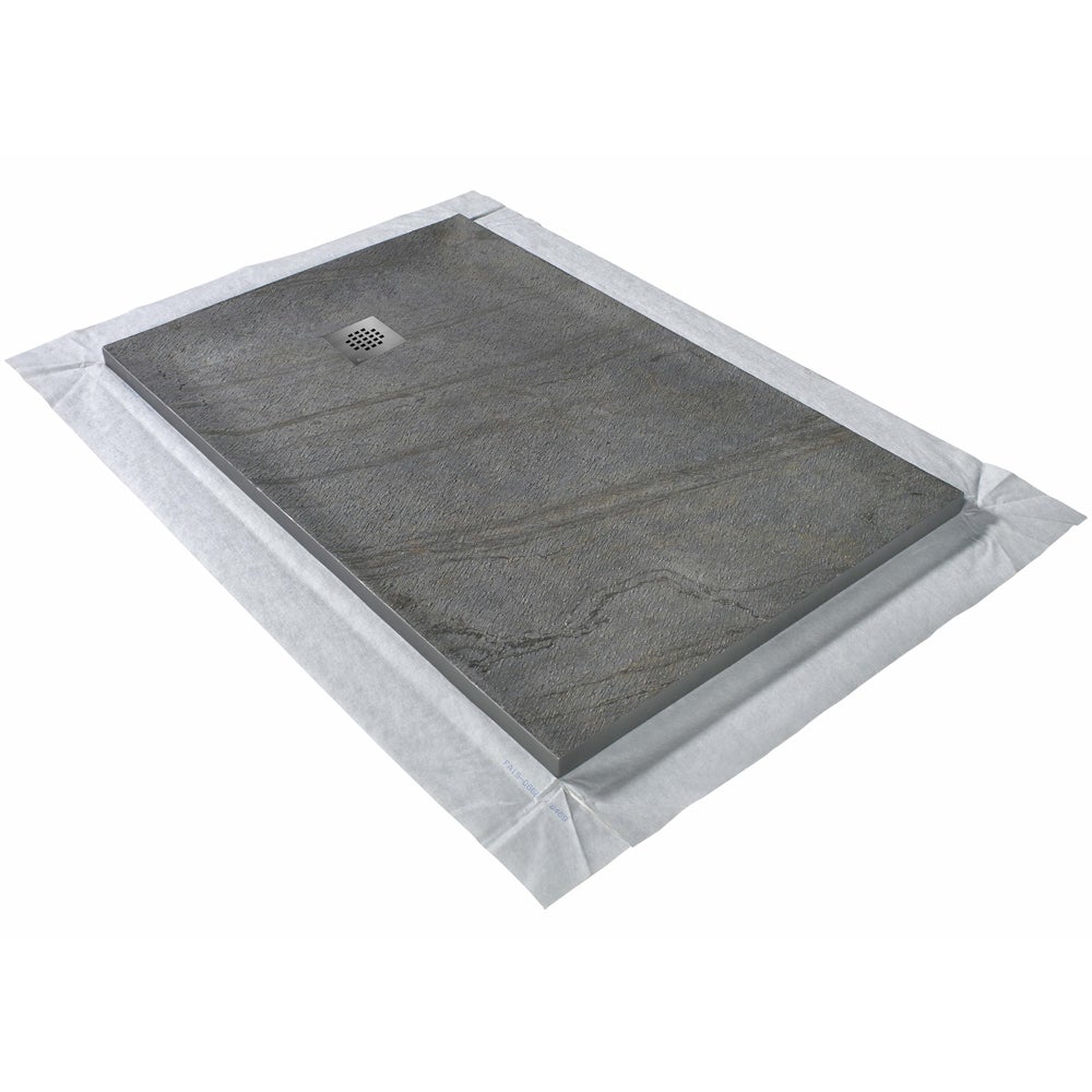Receveur pierre naturelle ardoise claire 120 x 90 cm - grille carrée acier excentrée - 2