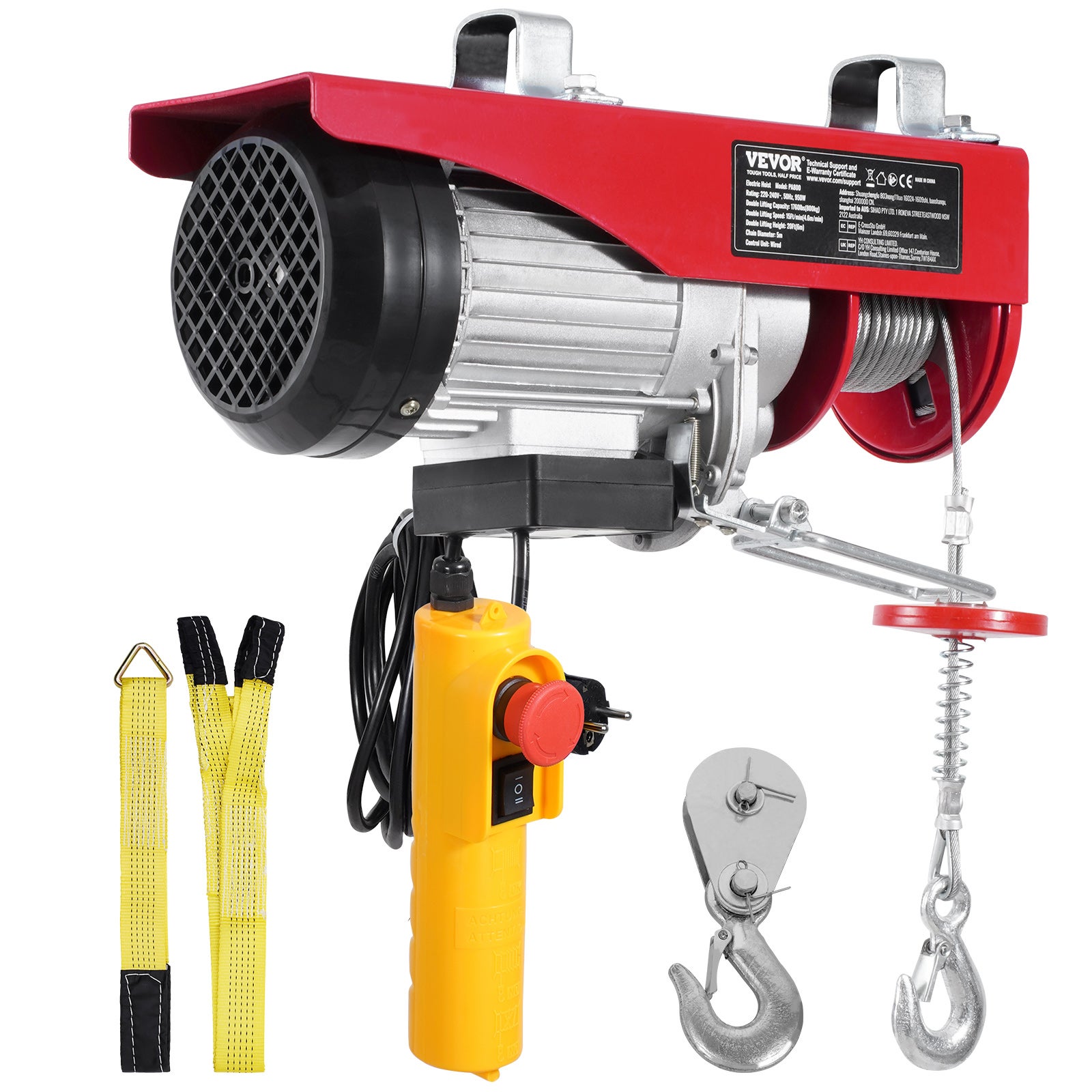 Palan électrique,VEVOR capacité de charge double câble 800kg,télécommande filaire 4,2m,hauteur de levage simple câble 12m,arrêt d'urgence - 9